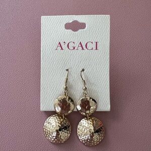 [NWT] A’GACI Gold Circle Dangle Earrings | Minimalist Round Disc Drop Earrings